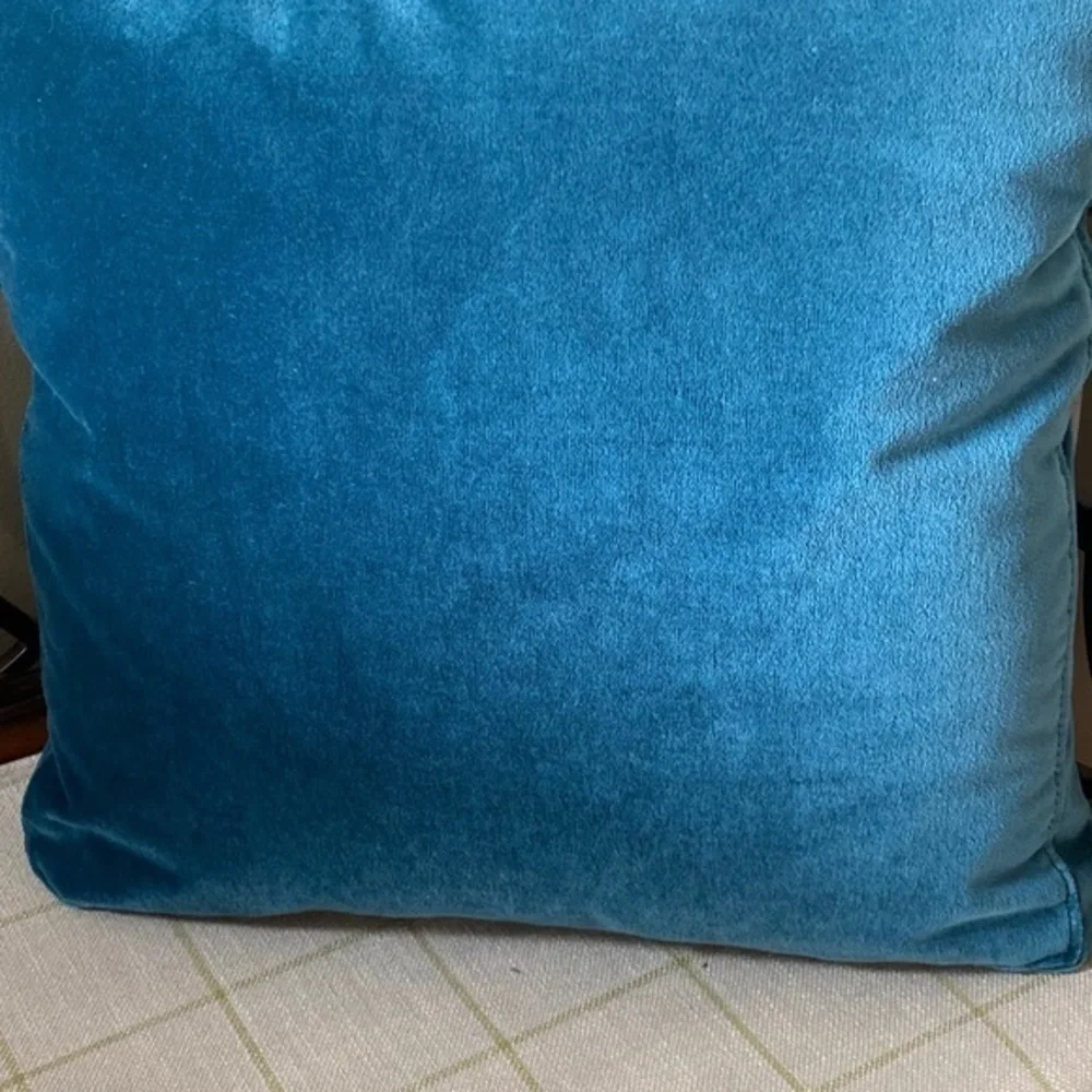 Anthropologie Blue Square Velvet Accent Pillow